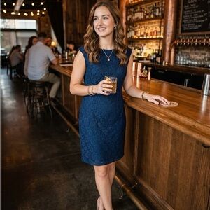 Chaps Navy Lace Midi Dress